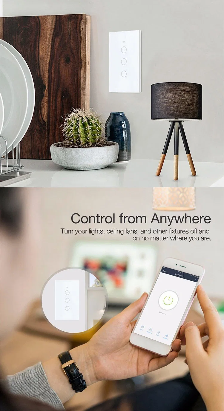 Klass Us Standard IP65 Bluetooth Wireless WiFi Wall Touch Tuya Electrical Light Switch with Tempered Glass Smart Switch